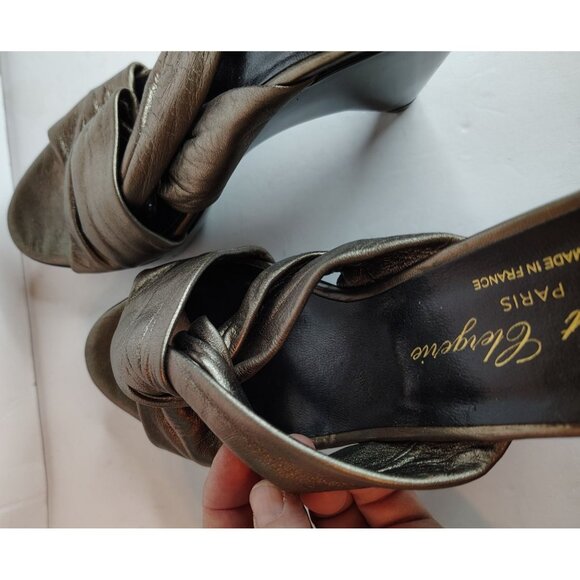 Vintage Robert Clergerie Gold Pump Heels, Twist Gold Tone Leather, Size 6 Disco - Picture 7 of 9